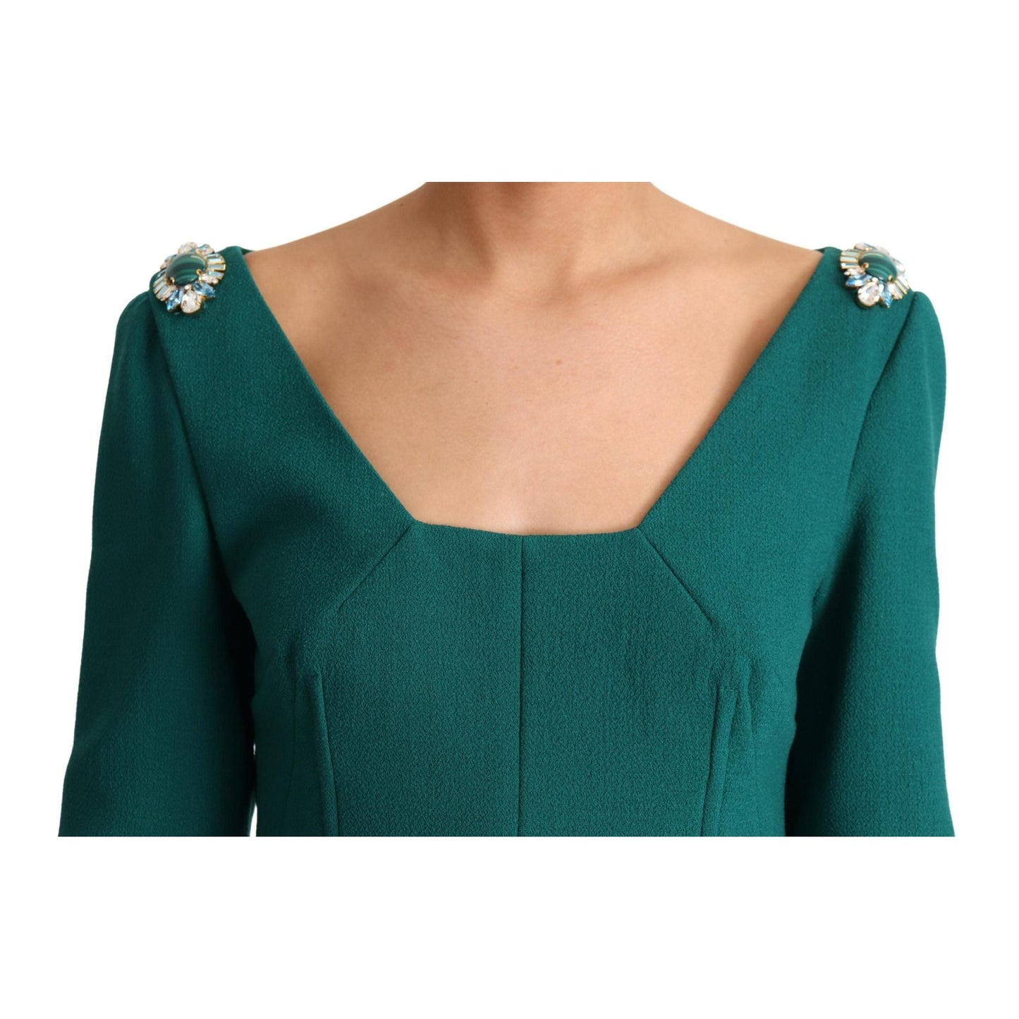 Green Crystals Long Sleeves Sheath Dress