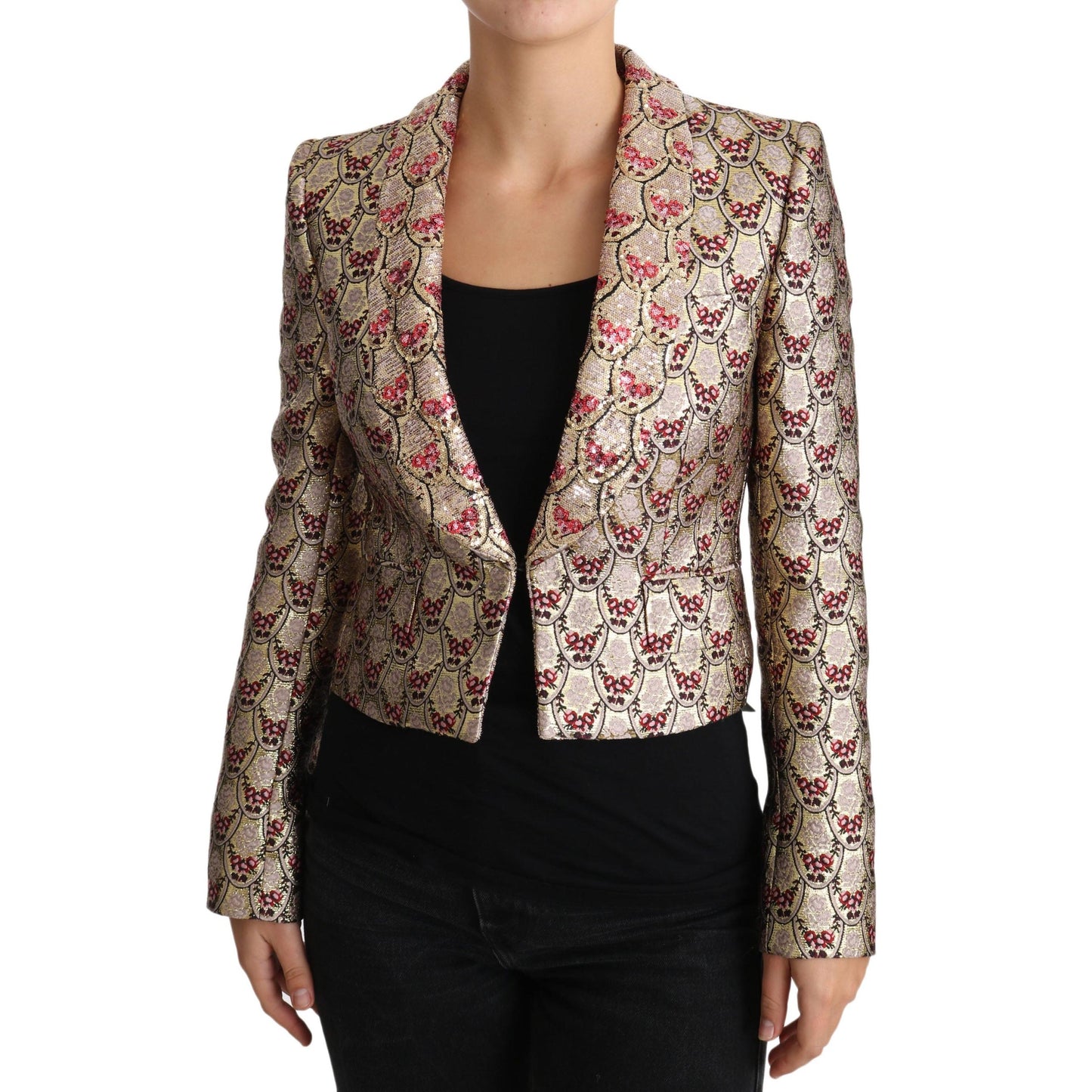 Gold Floral Sequined Blazer Coat Jacket