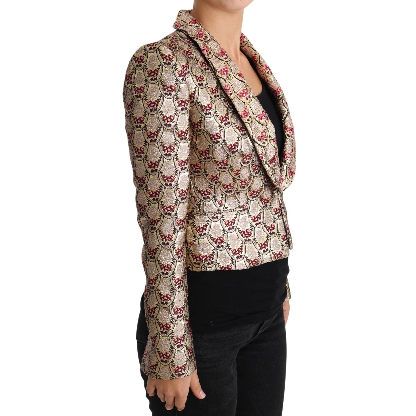 Gold Floral Sequined Blazer Coat Jacket