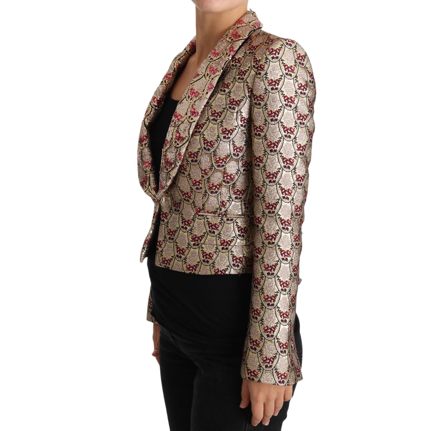 Gold Floral Sequined Blazer Coat Jacket