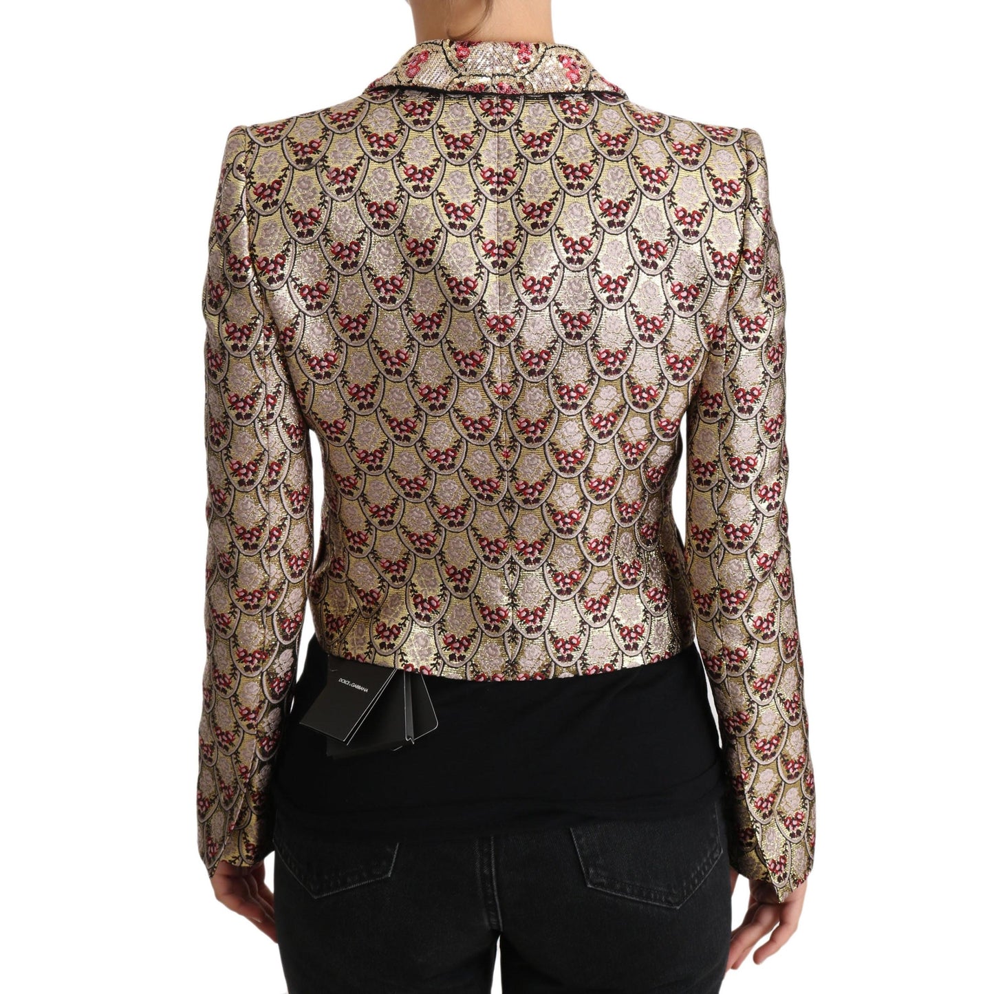 Gold Floral Sequined Blazer Coat Jacket