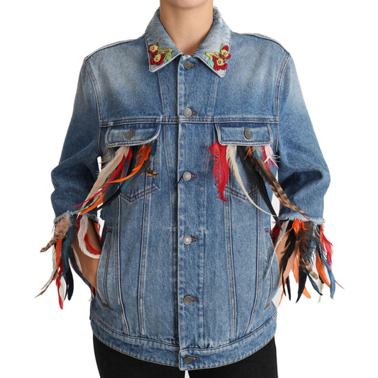 DENIM Blue Jeans Feather Floral Jacket