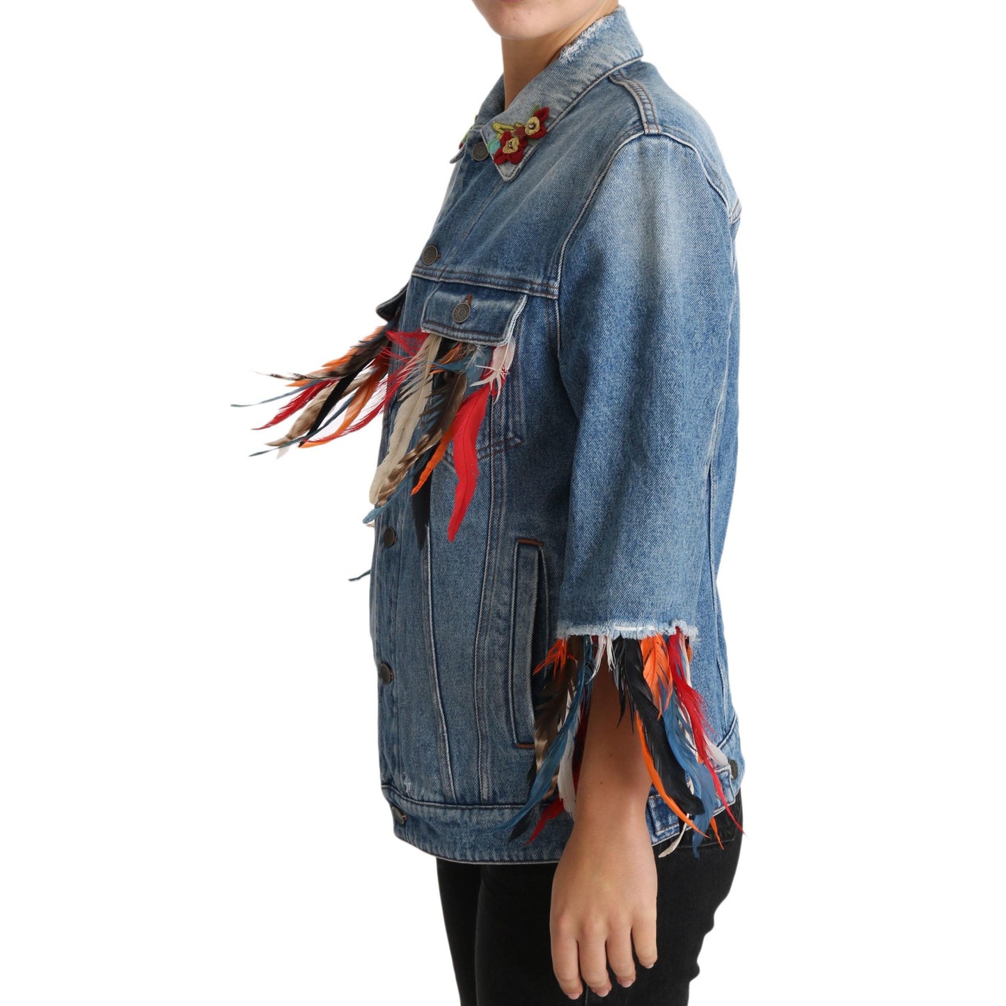 DENIM Blue Jeans Feather Floral Jacket