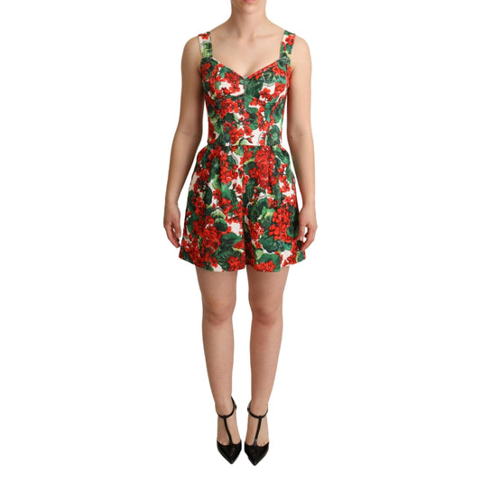 Red Geranium Print Shorts Jumpsuit Dress