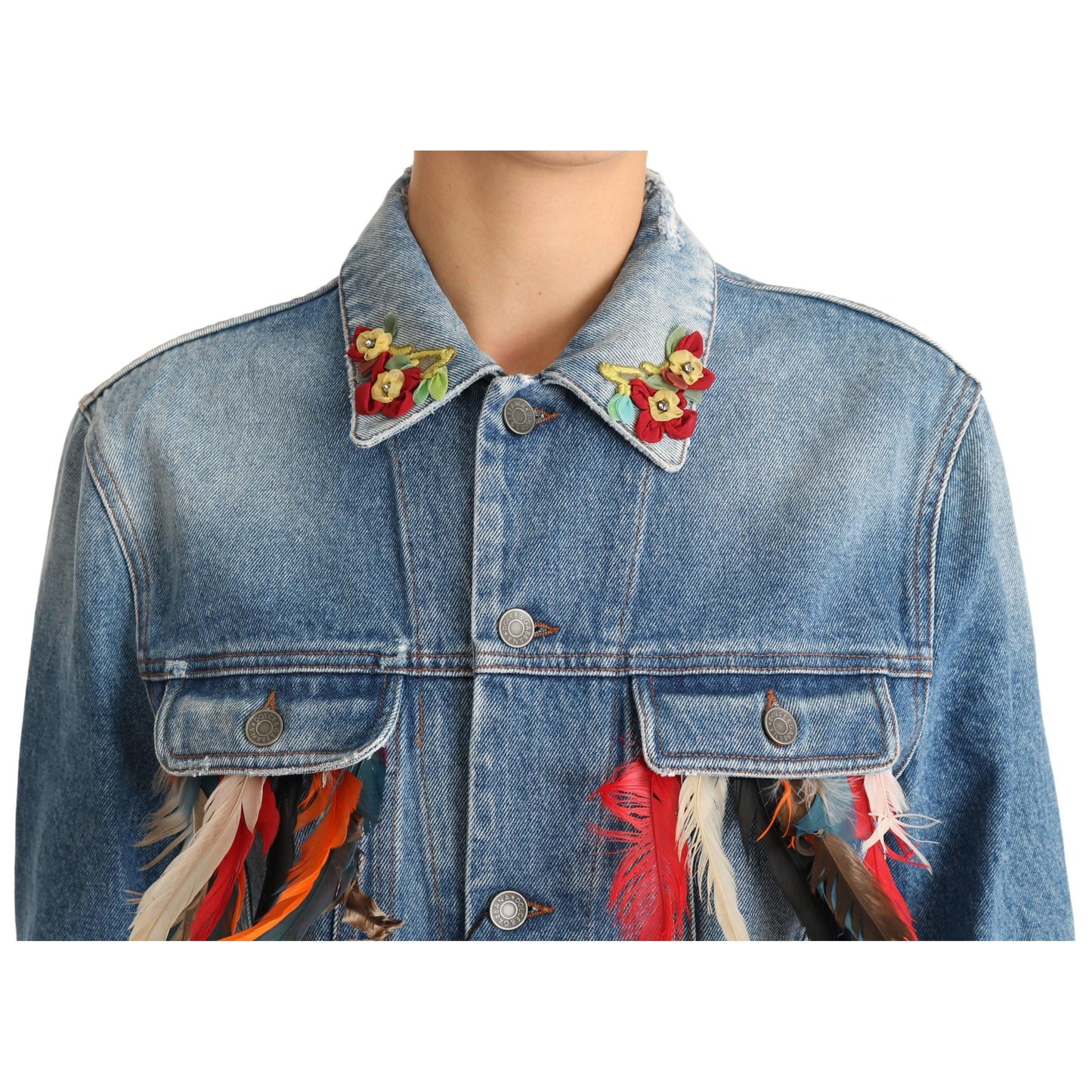 DENIM Blue Jeans Feather Floral Jacket