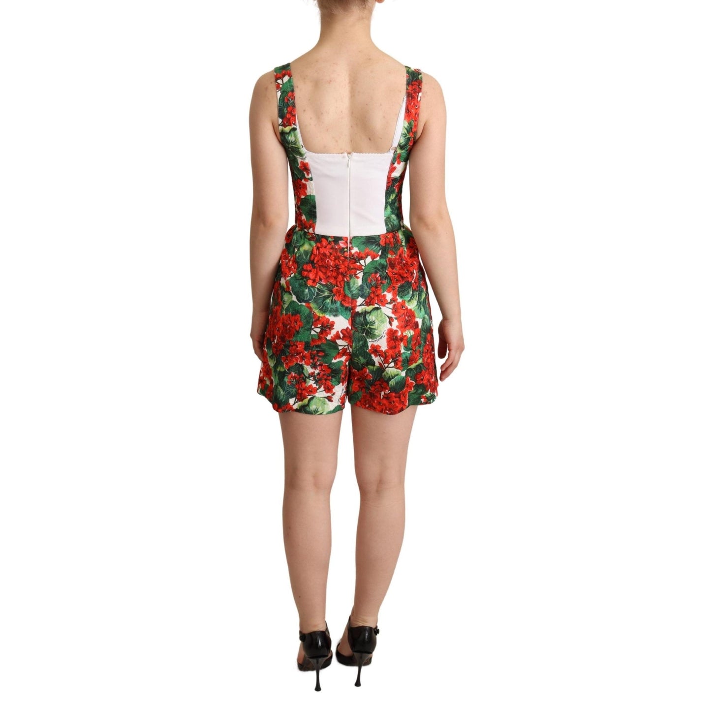 Red Geranium Print Shorts Jumpsuit Dress