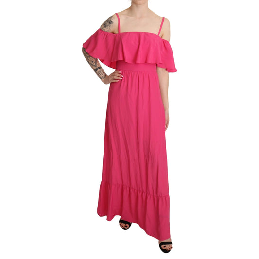 Pink Fuchsia A-line Off Shoulder Floor Length Dress