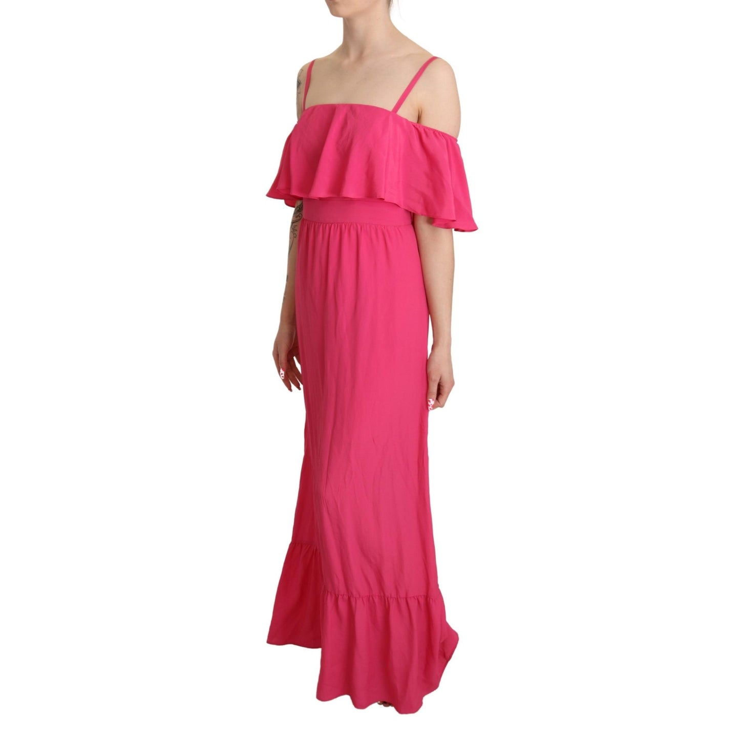 Pink Fuchsia A-line Off Shoulder Floor Length Dress