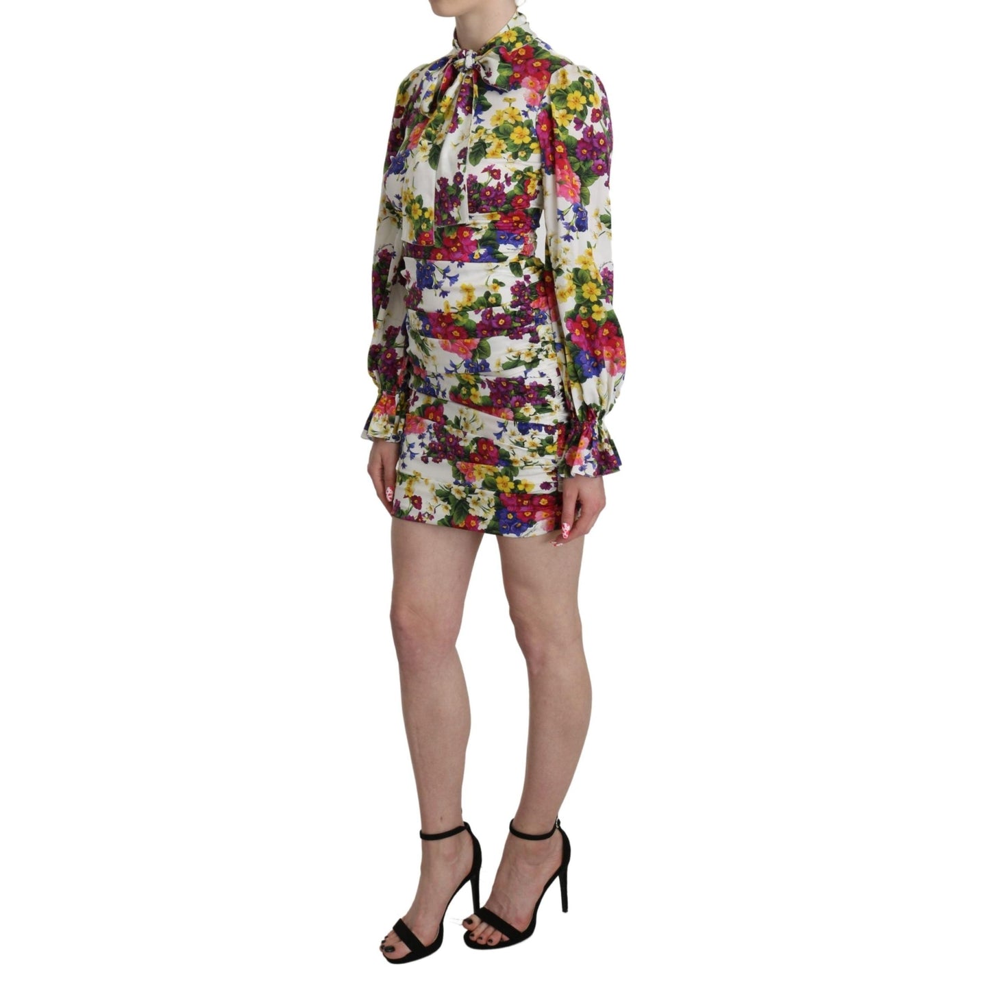 White Silk Floral Sheath Mini Dress