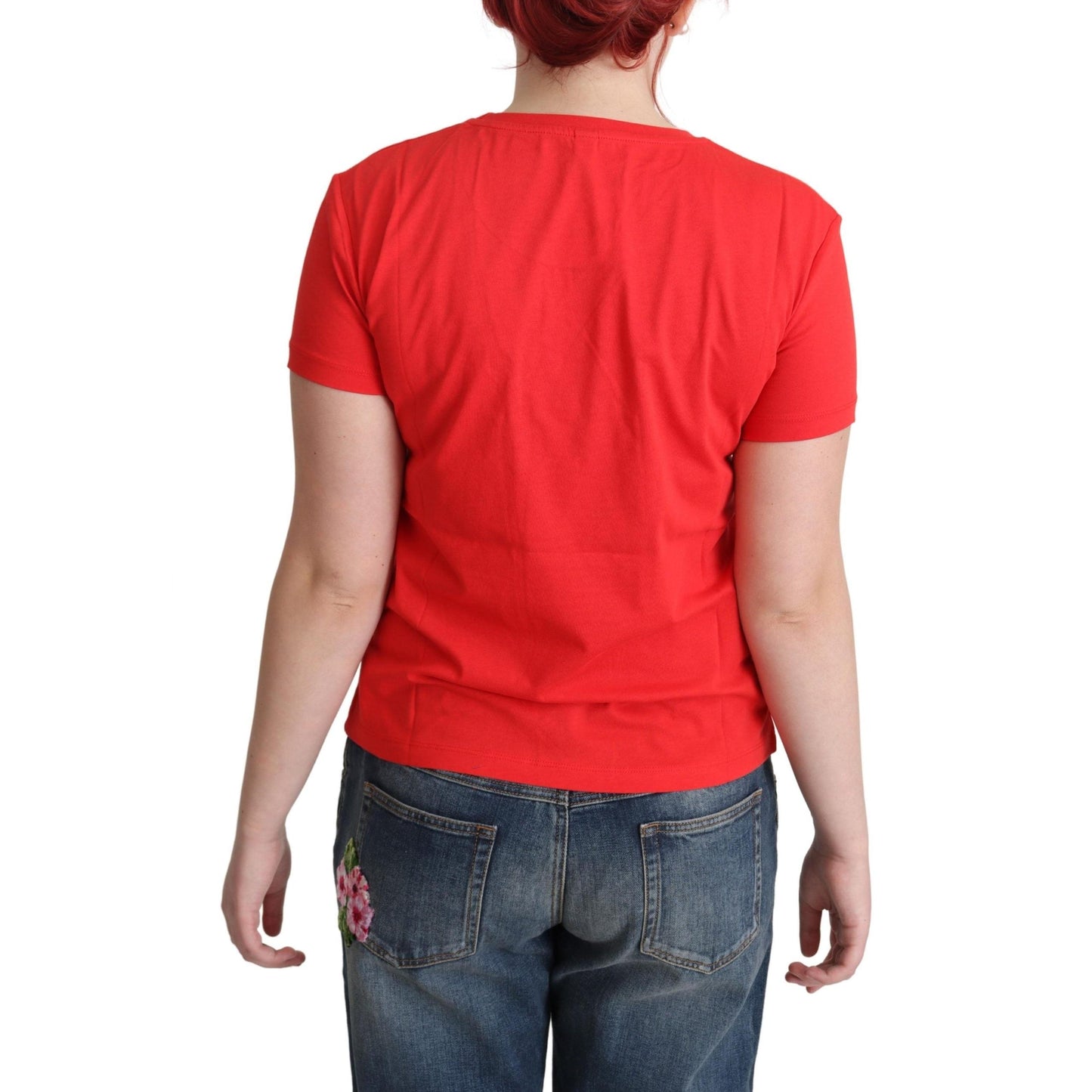 Red Cotton Swim Graphic Triangle Print  T-shirt