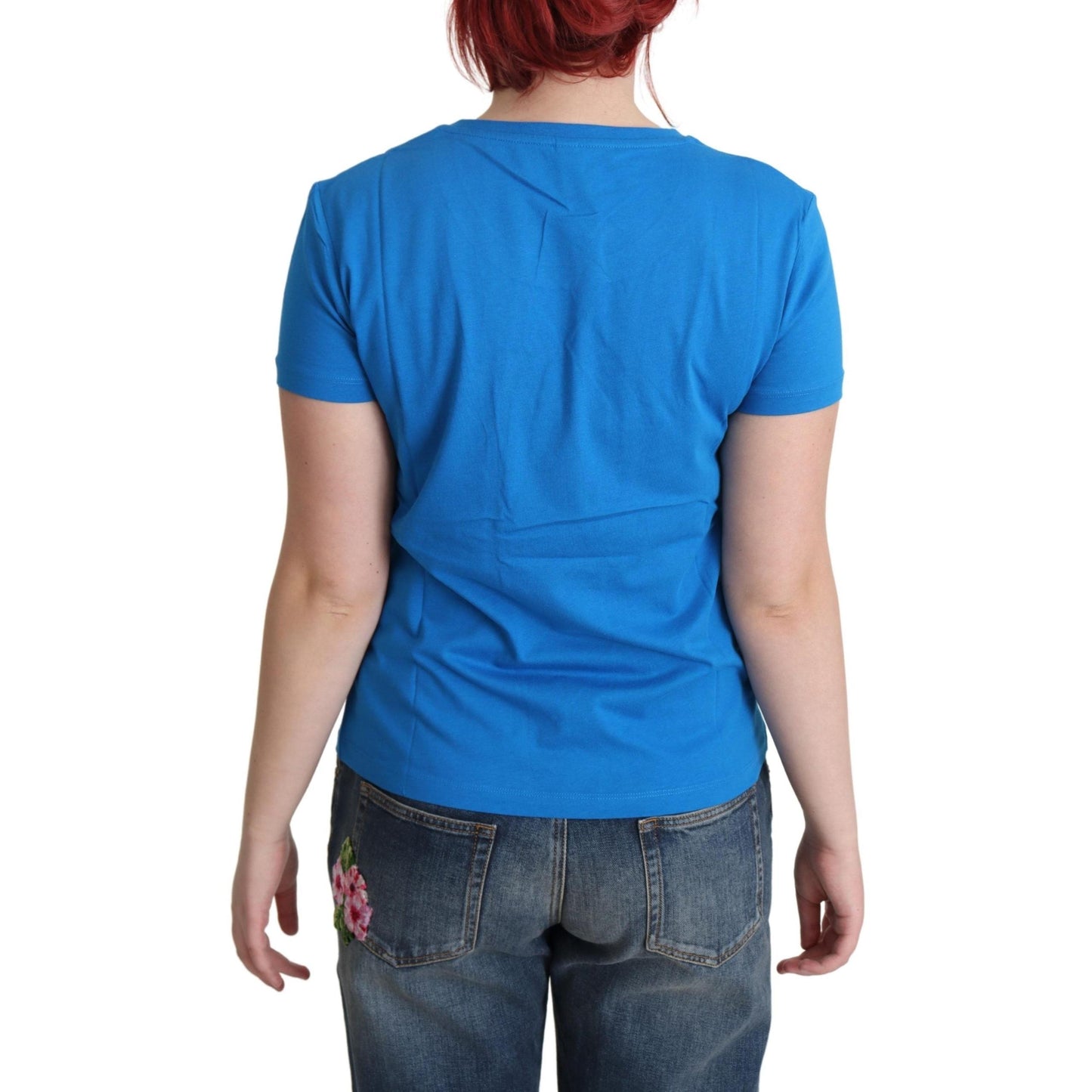 Blue Printed Cotton Short Sleeves Tops T-shirt