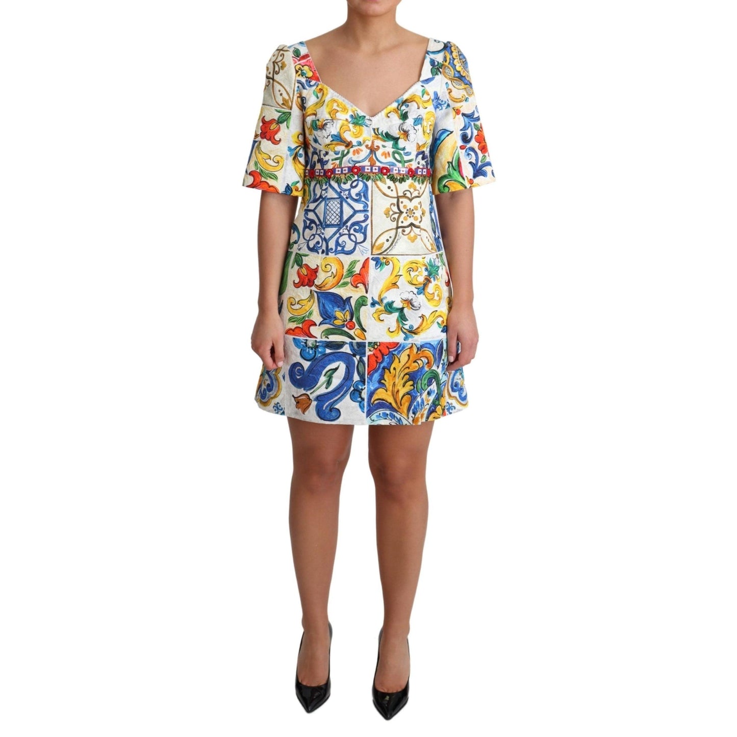 Multicolor Majolica Silk Cotton Mini Gown Dress