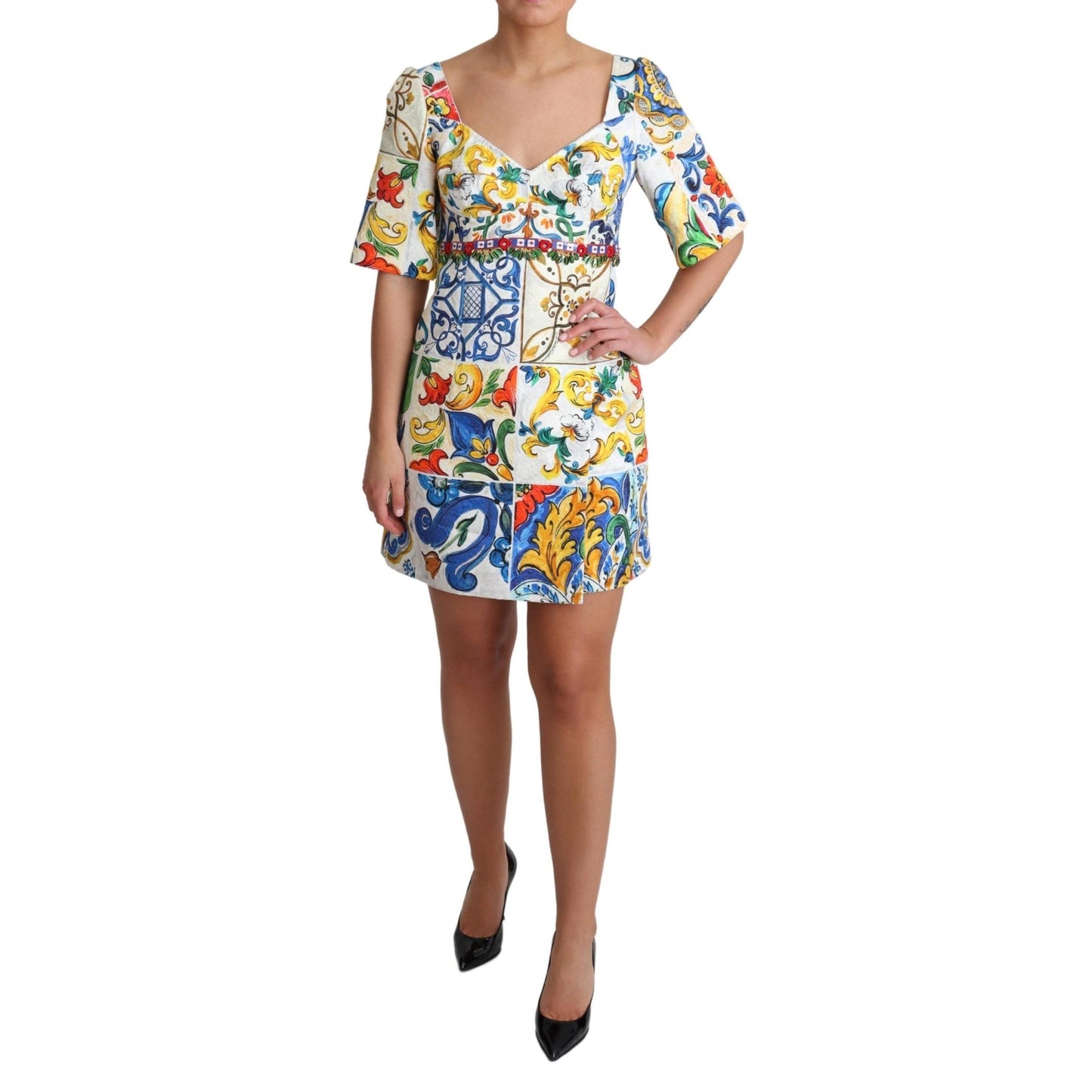 Multicolor Majolica Silk Cotton Mini Gown Dress