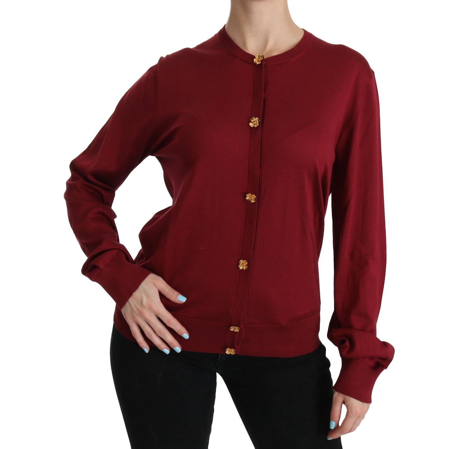 Red Silk Long Sleeve Cardigan Sweater