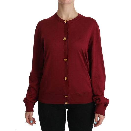 Red Silk Long Sleeve Cardigan Sweater