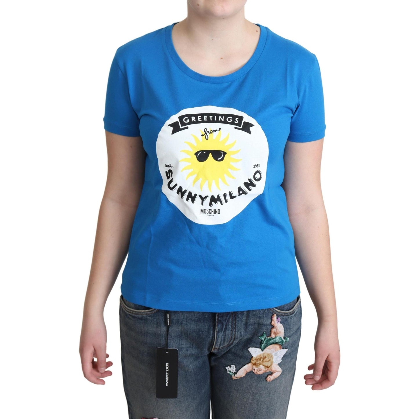 Blue Cotton Sunny Milano Print Tops T-shirt