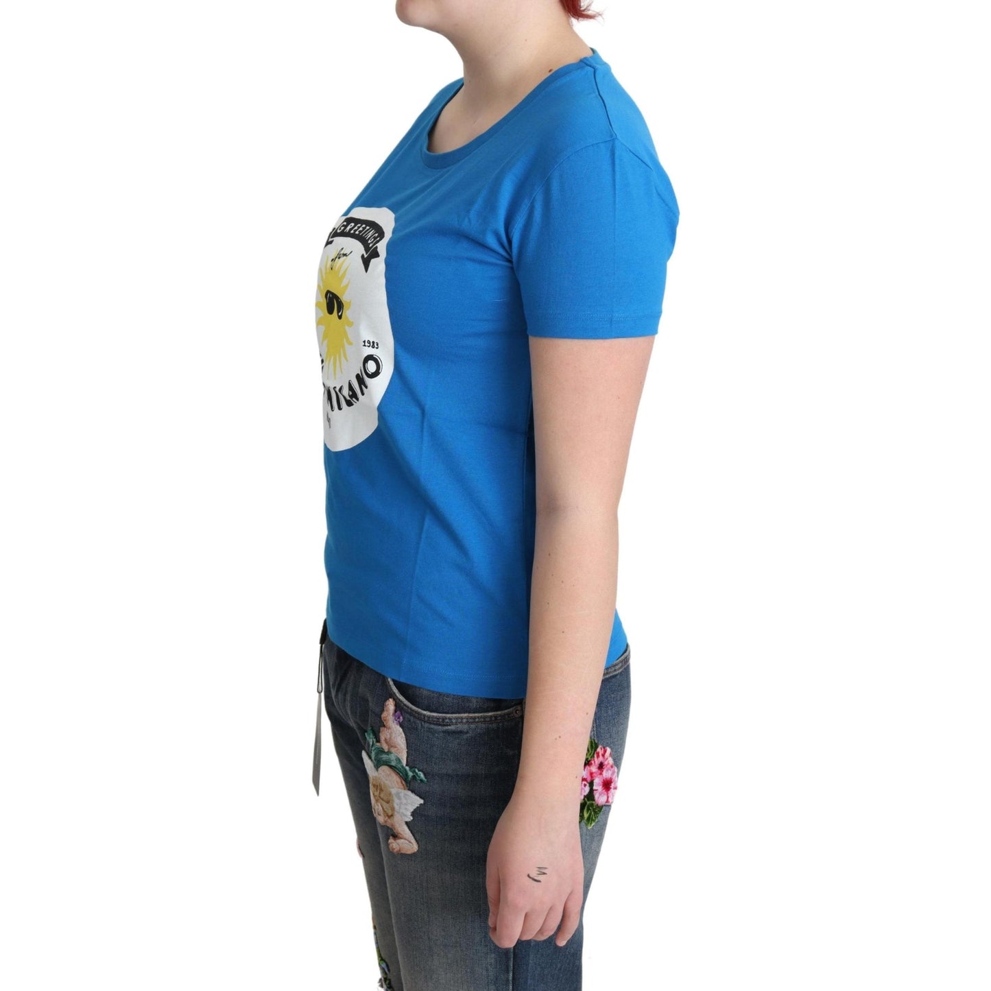 Blue Cotton Sunny Milano Print Tops T-shirt