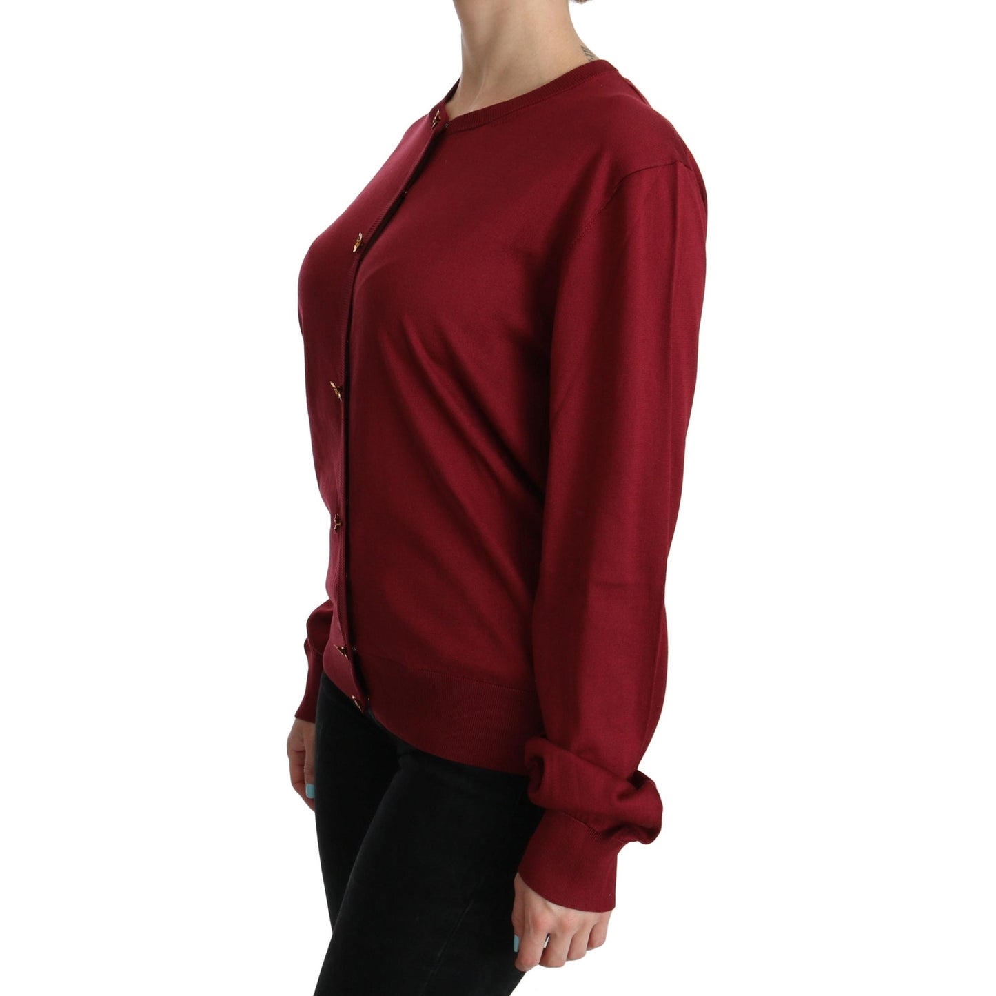 Red Silk Long Sleeve Cardigan Sweater
