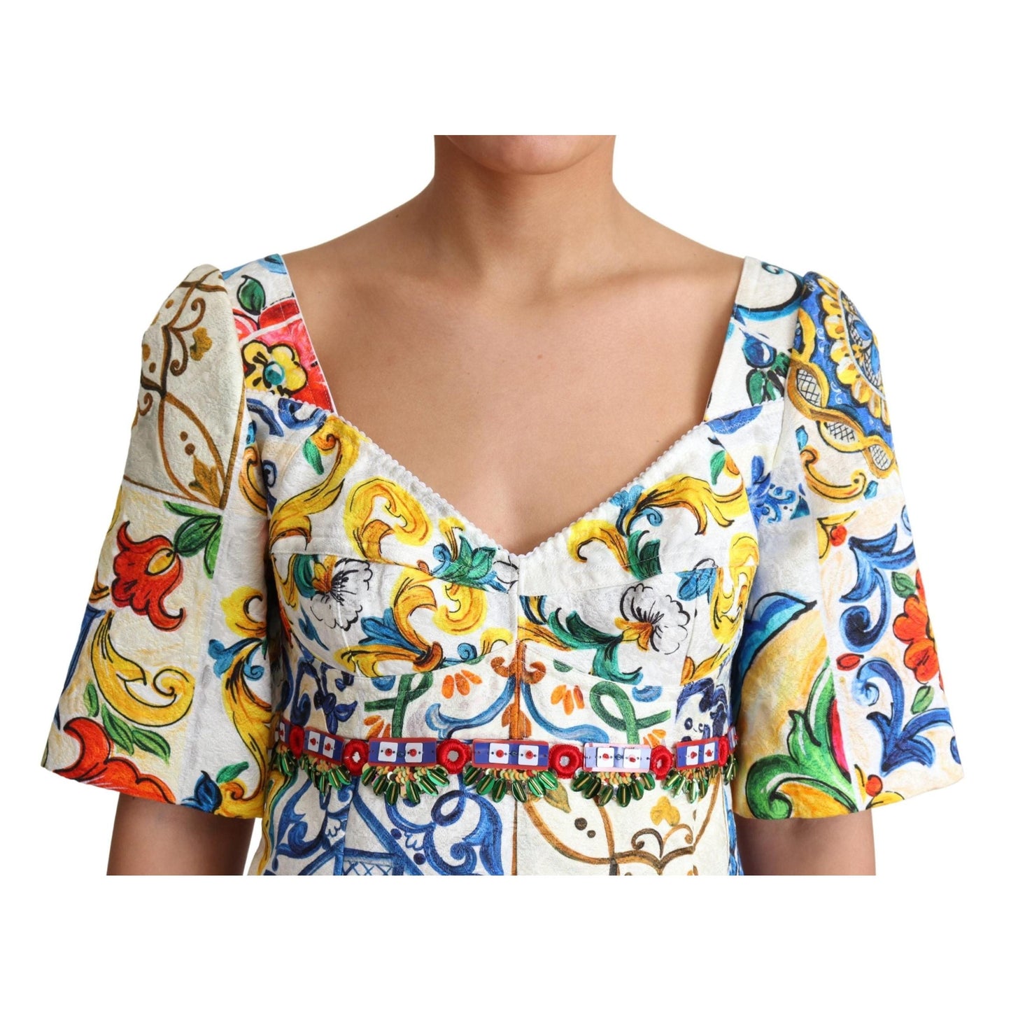 Multicolor Majolica Silk Cotton Mini Gown Dress