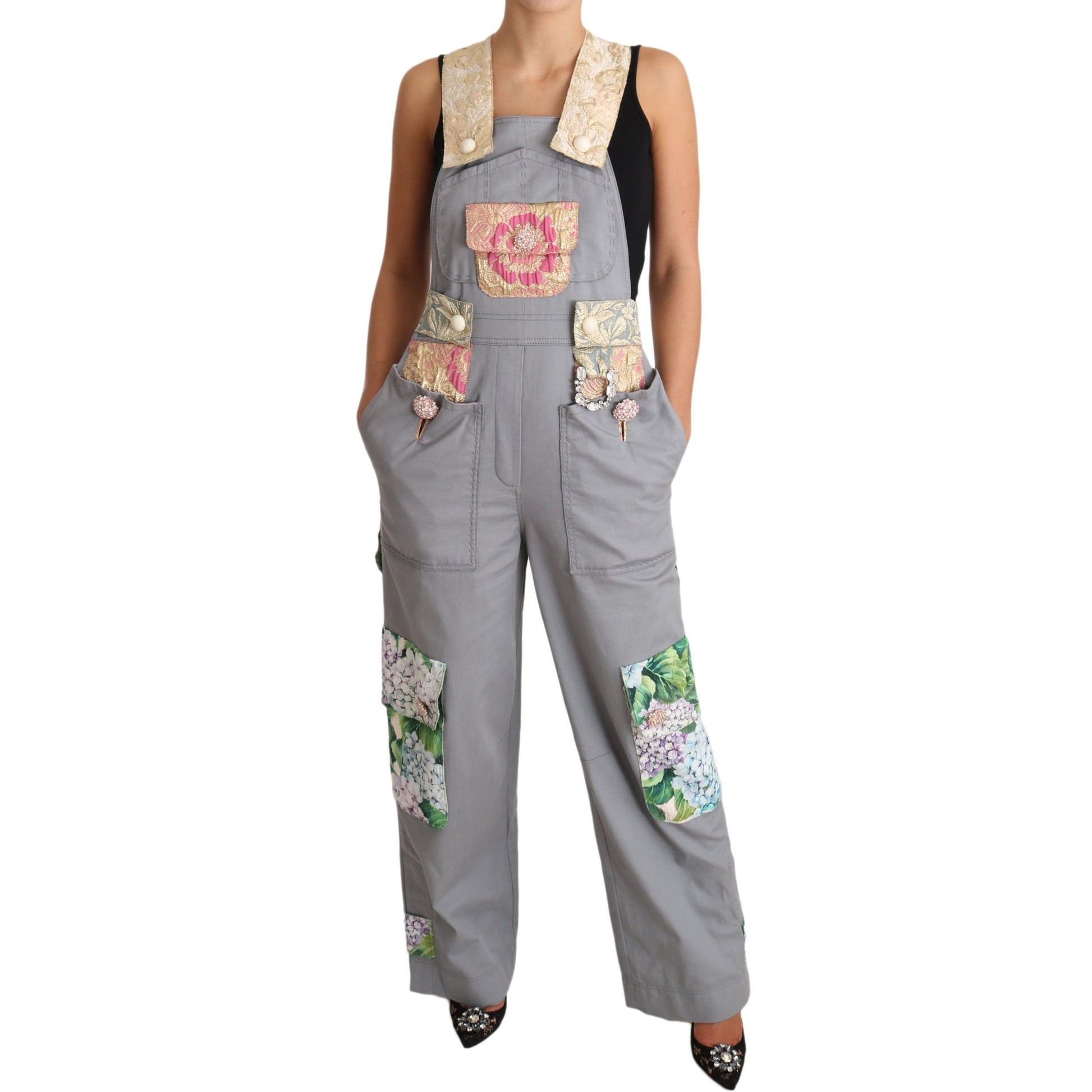 Gray Overall Jeans Gray Denim Crystal Hortensia - coffeewithmee2