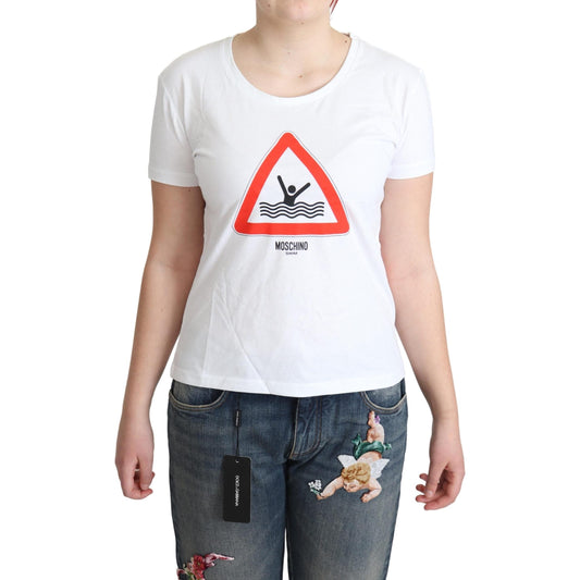 White Cotton Graphic Triangle Print T-shirt