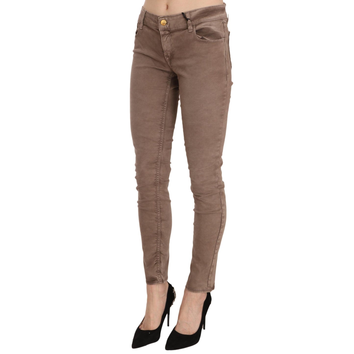 Brown Low Waist Slim Fit Skinny Pants
