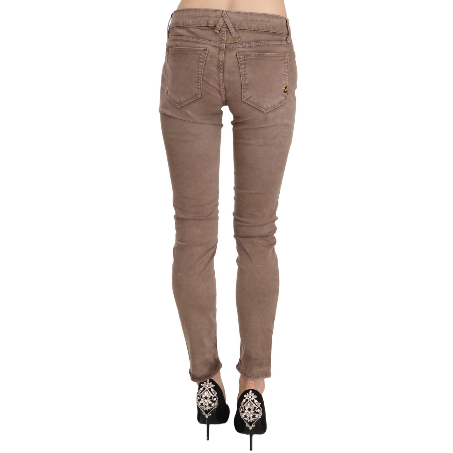 Brown Low Waist Slim Fit Skinny Pants