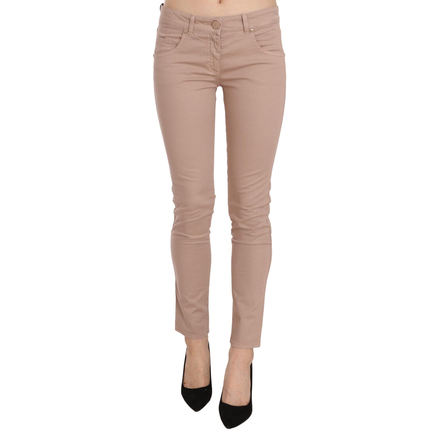 Brown Low Waist Slim Fit Skinny Cotton Pants