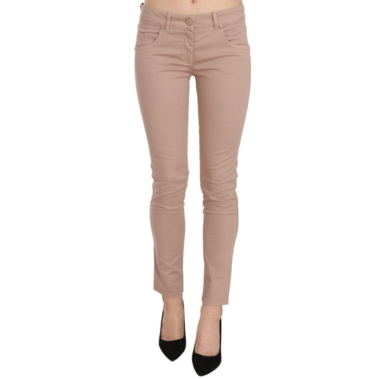 Brown Low Waist Slim Fit Skinny Cotton Pants