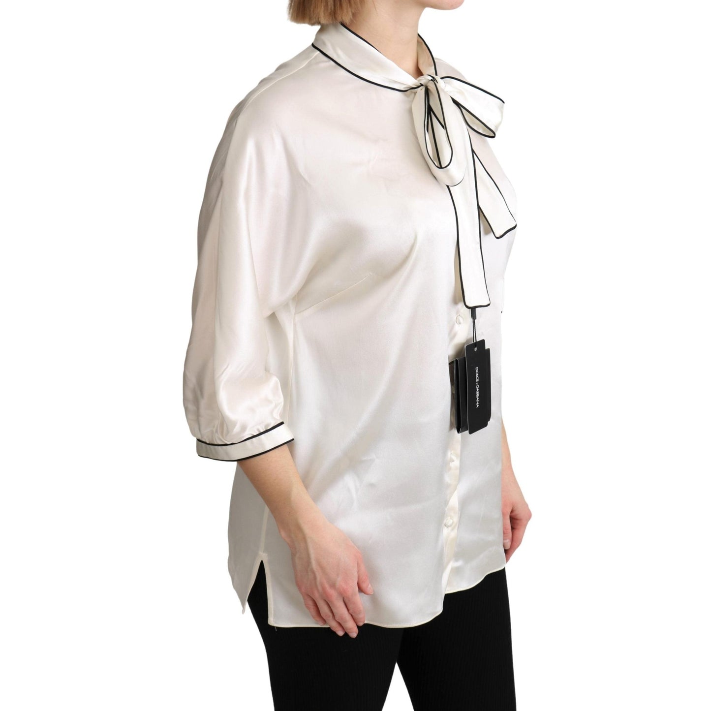 White Silk  Scarfneck Blouse Off Top