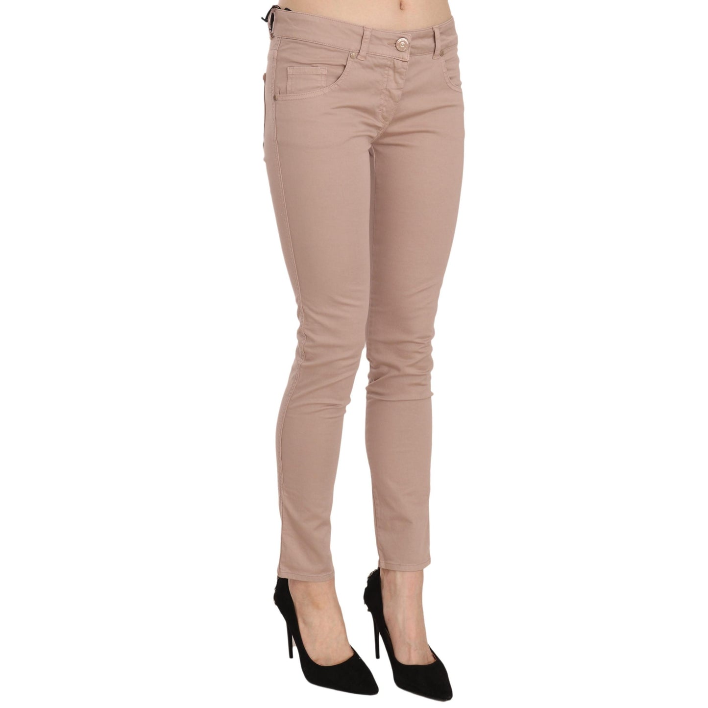 Brown Low Waist Slim Fit Skinny Cotton Pants