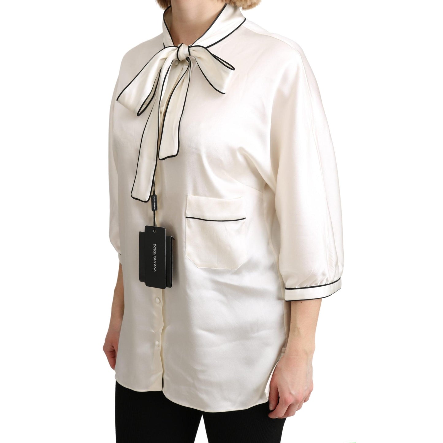 White Silk  Scarfneck Blouse Off Top