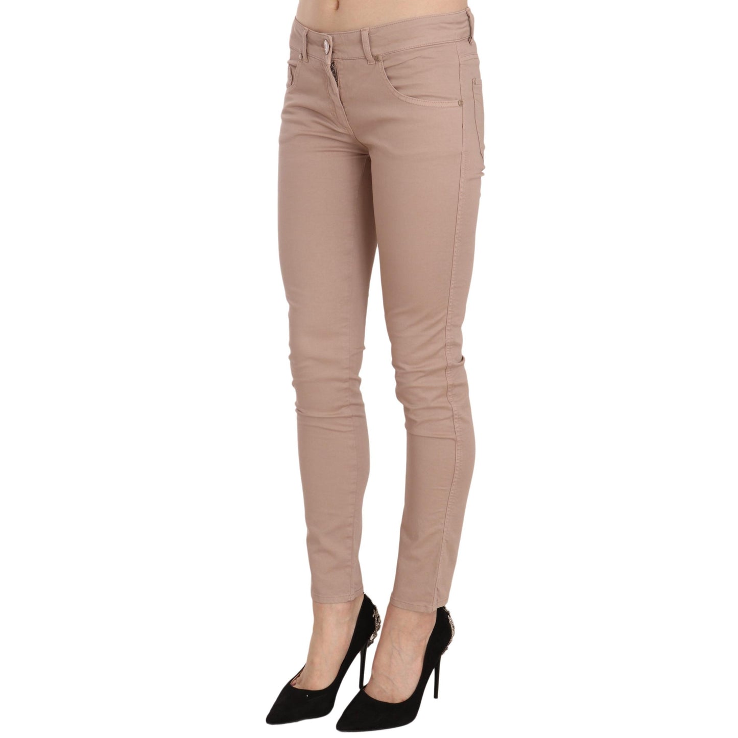 Brown Low Waist Slim Fit Skinny Cotton Pants