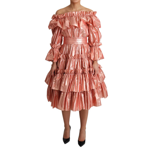 Pink Ruffled Dress Silk Cotton Gown Dress