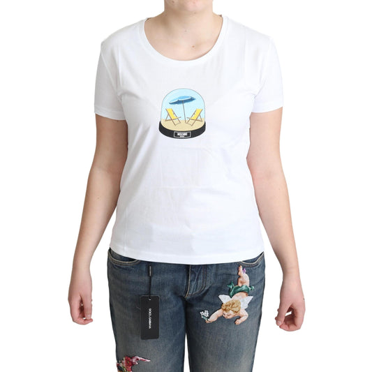 White Printed Cotton Short Sleeves Tops T-shirt