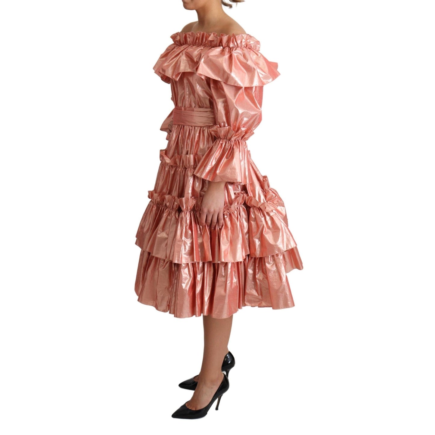 Pink Ruffled Dress Silk Cotton Gown Dress