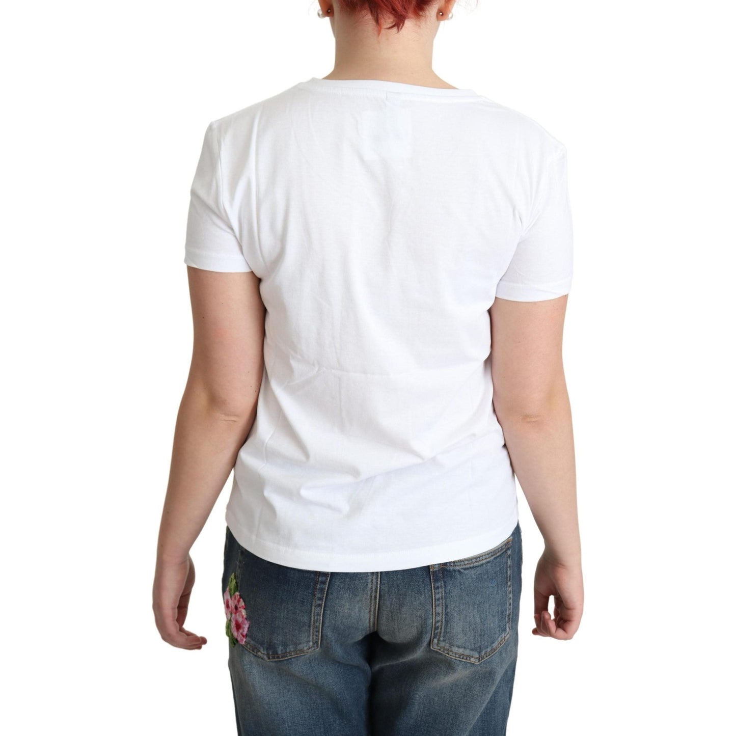 White Printed Cotton Short Sleeves Tops T-shirt