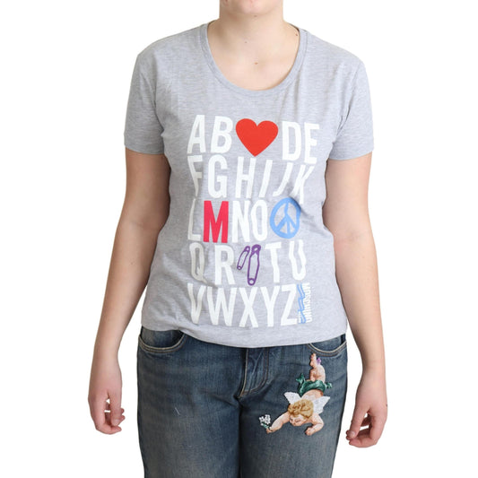 Gray Cotton Alphabet Letter Print T-shirt