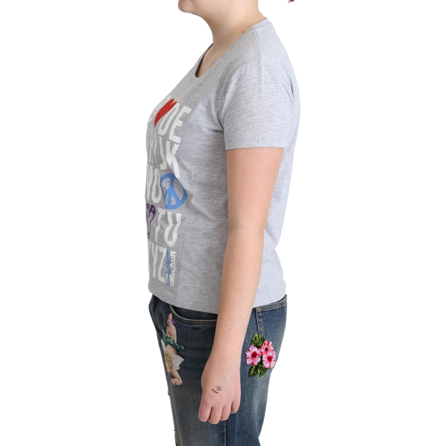 Gray Cotton Alphabet Letter Print T-shirt