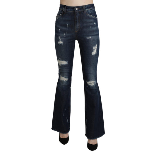 Blue Denim Cotton Stretch Flared Jeans
