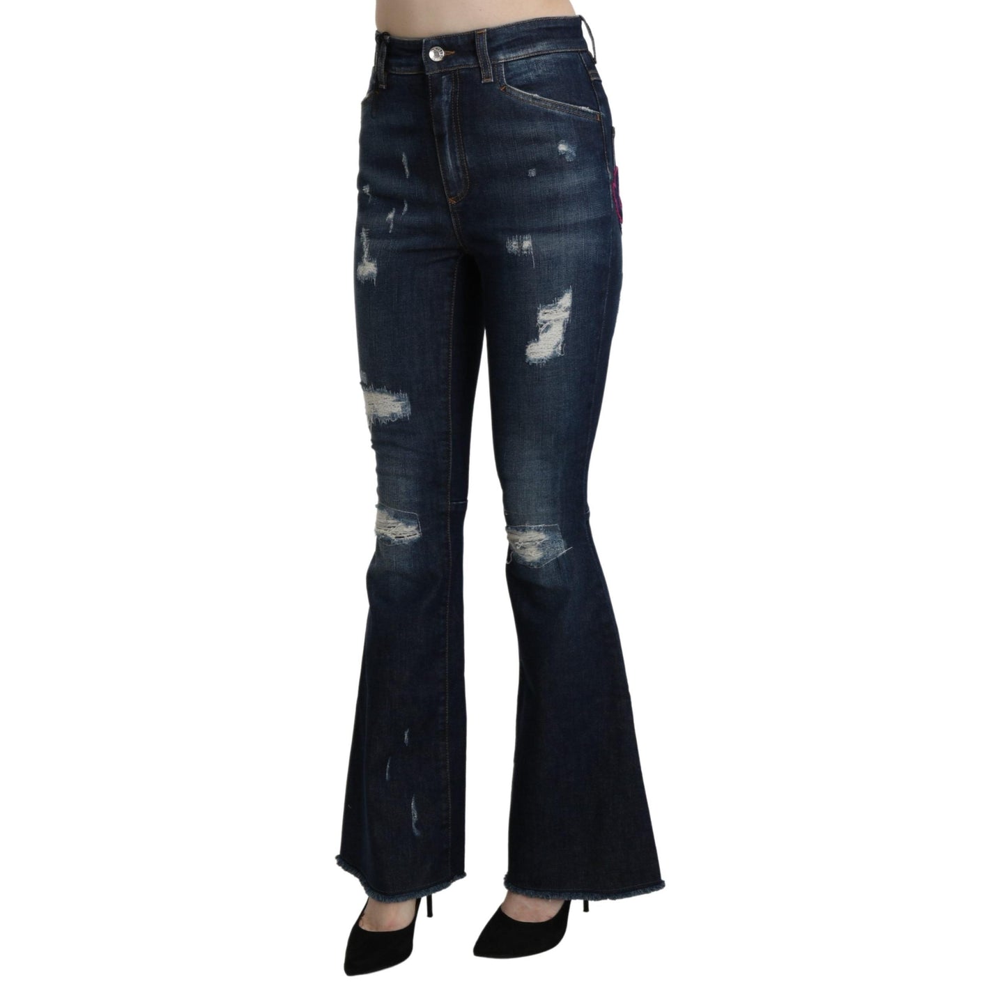 Blue Denim Cotton Stretch Flared Jeans