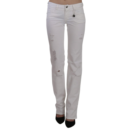 White Cotton Slim Fit Straight Jeans Pants