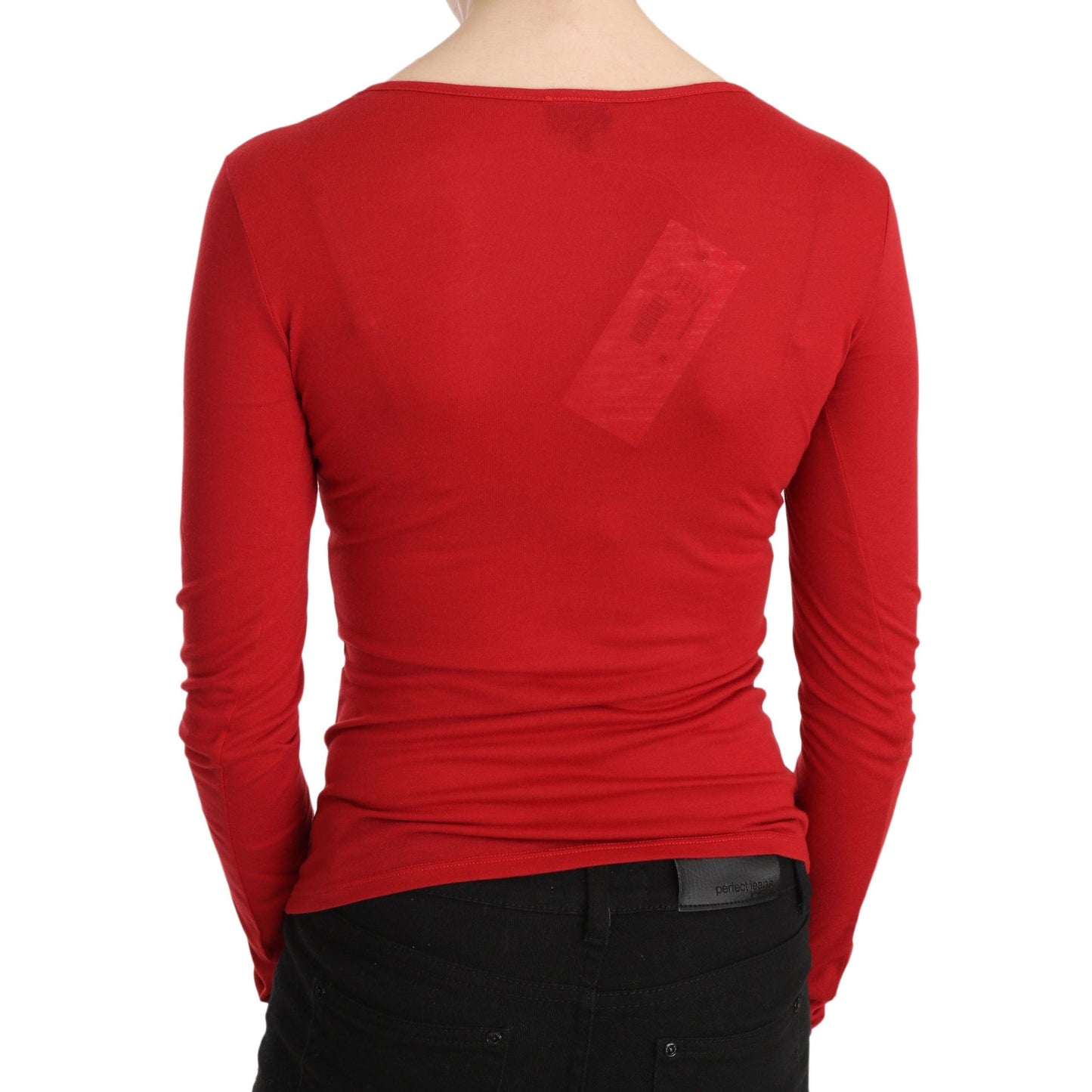 Red Exte Crystal Embellished Long Sleeve Top Blouse