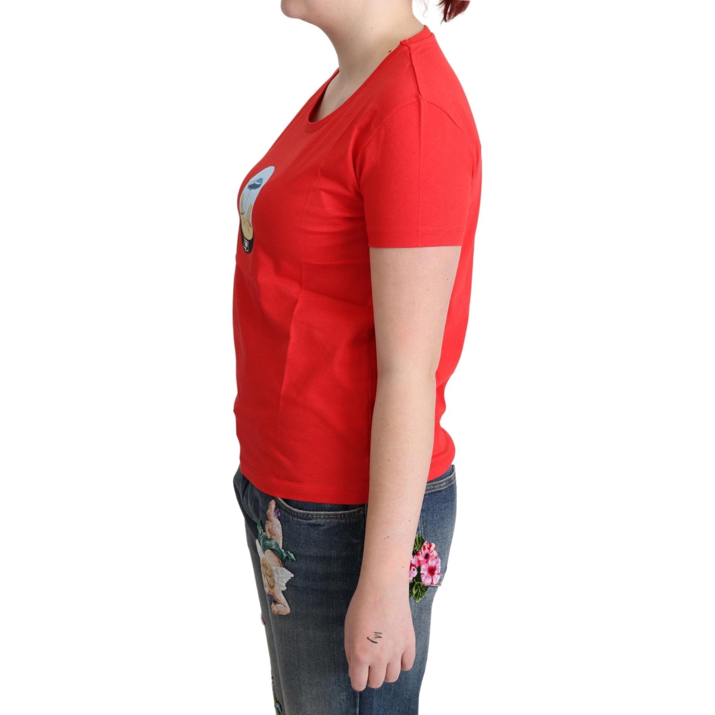 Red Printed Cotton Short Sleeves Tops Blouse T-shirt