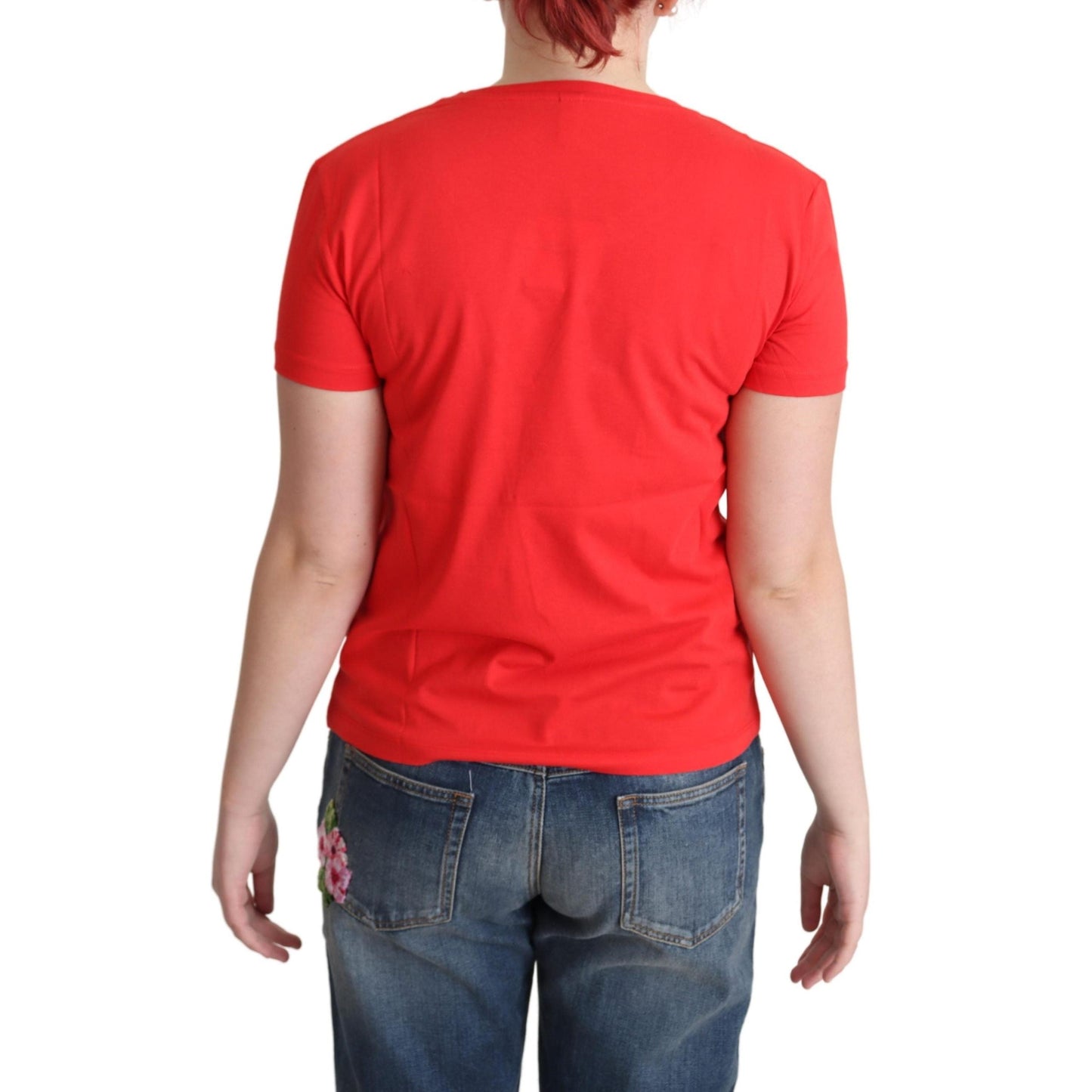 Red Printed Cotton Short Sleeves Tops Blouse T-shirt