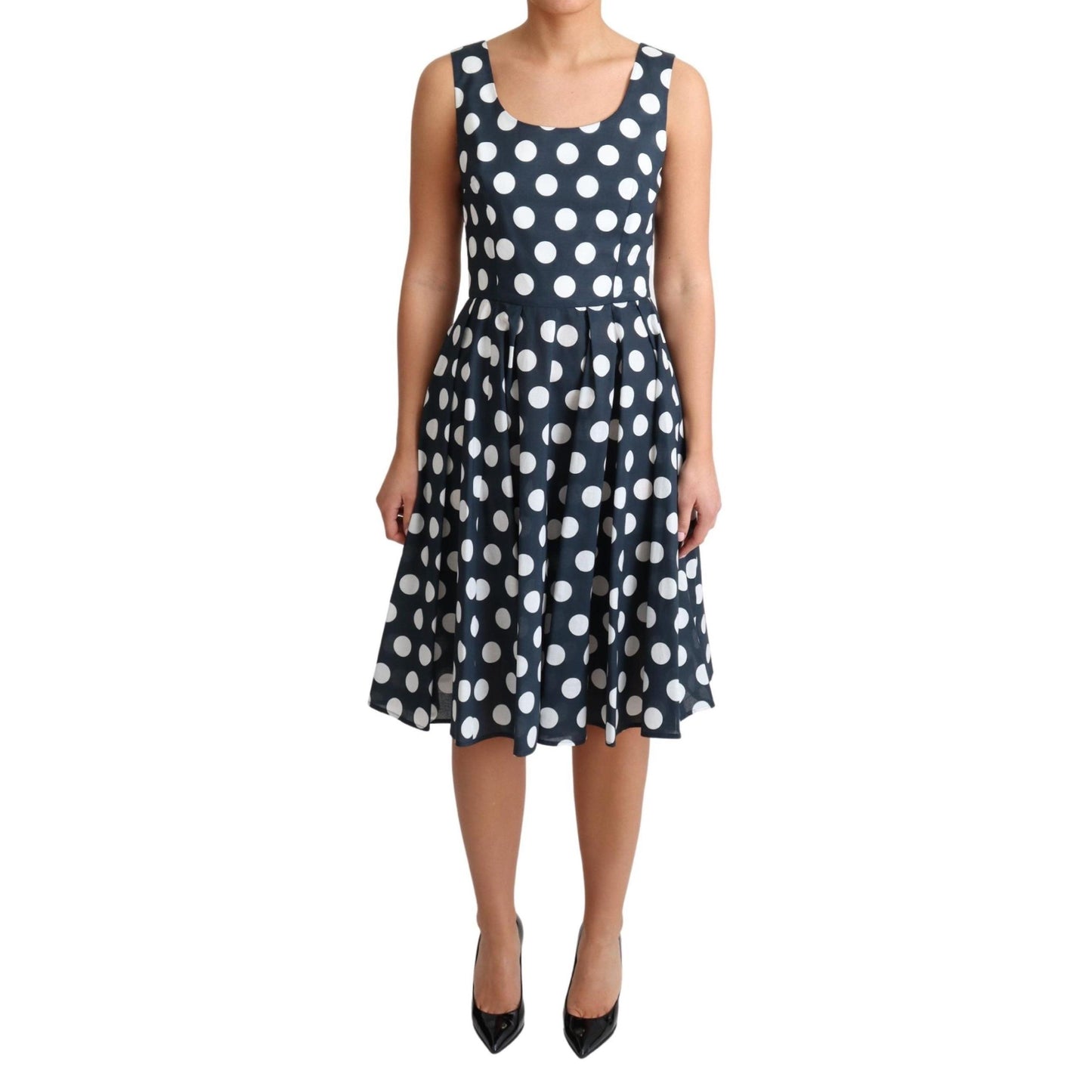 Blue Polka Dotted Cotton A-Line Dress