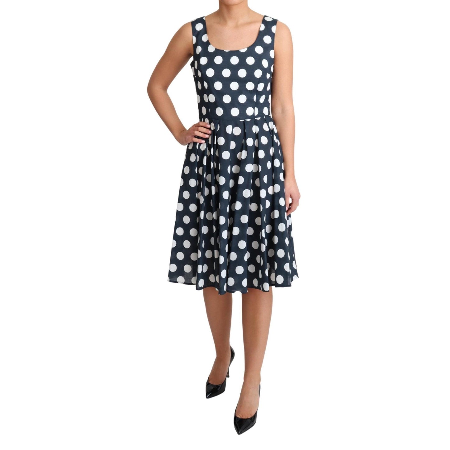 Blue Polka Dotted Cotton A-Line Dress