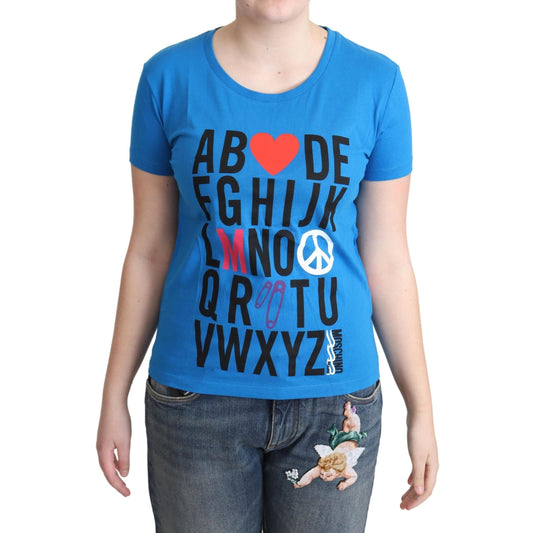 Blue Cotton Alphabet Letter Print Tops