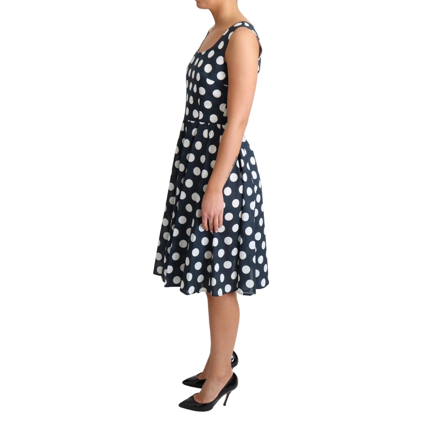 Blue Polka Dotted Cotton A-Line Dress