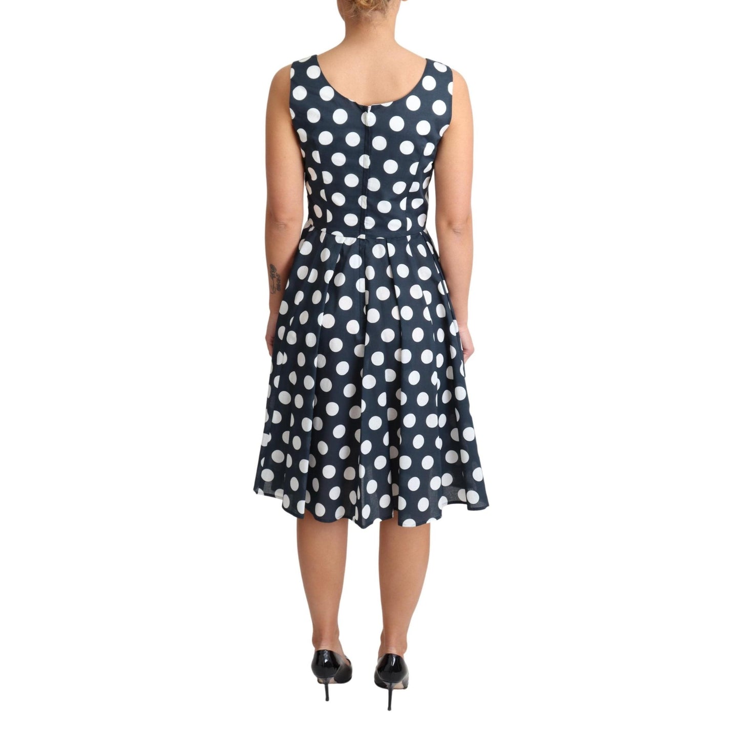 Blue Polka Dotted Cotton A-Line Dress